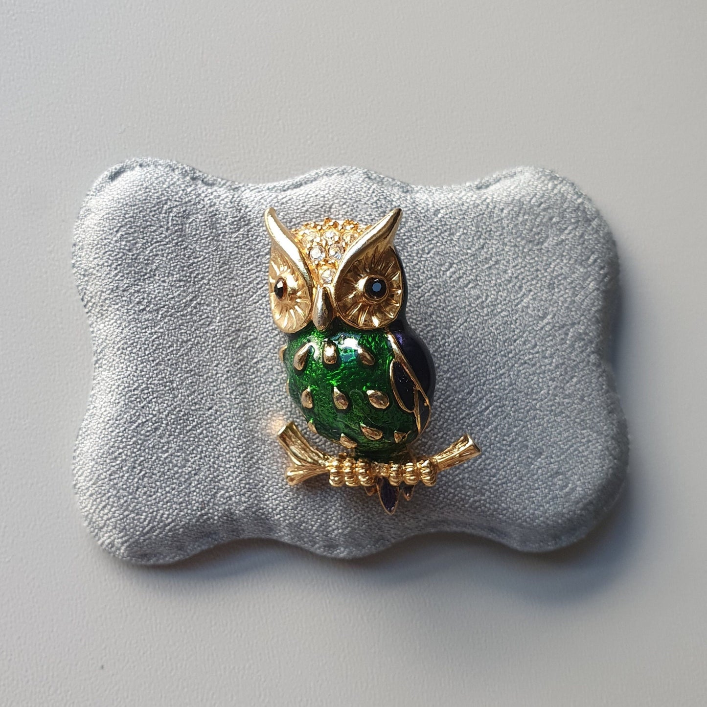 Brooch - Sphinx Blue and Green Enamel Owl Brooch