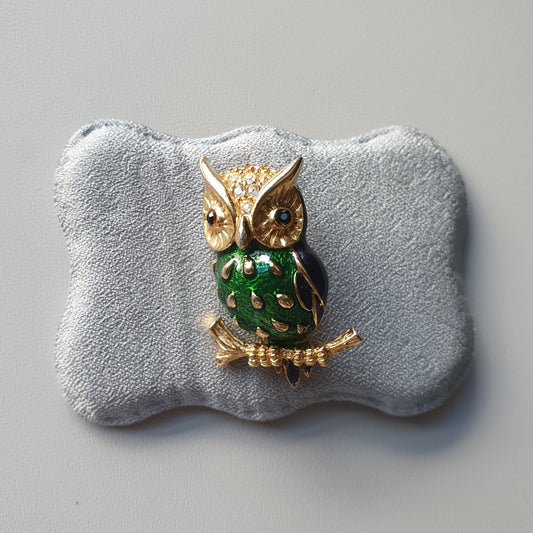 Brooch - Sphinx Blue and Green Enamel Owl Brooch