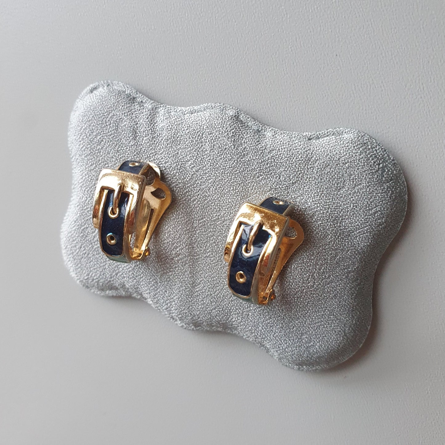 Clip on - Sphinx Green and Blue Enamel Belt Clip on Earrings