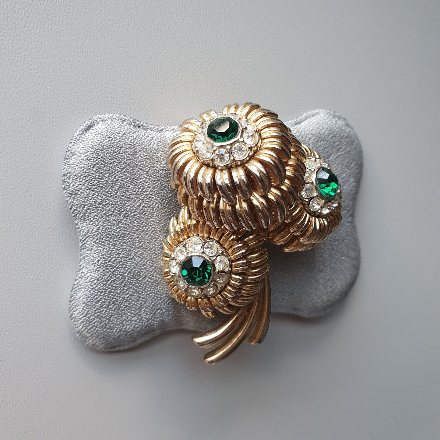 Brooch - Sphinx Green and Clear Crystal Flower Bouquet Brooch