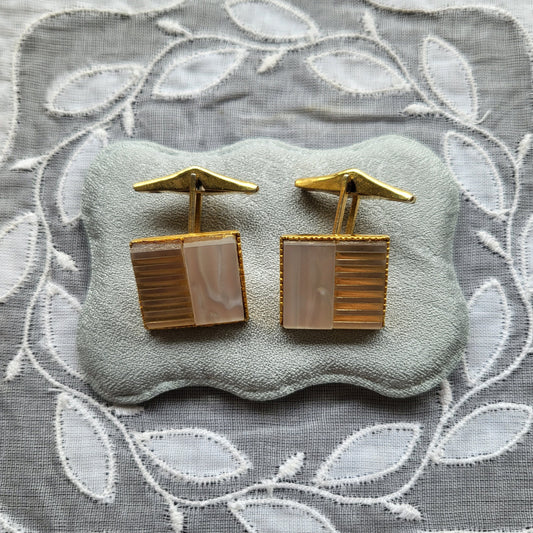 Cufflinks - Square Mother of Pearl and Gold Stripes Cufflinks