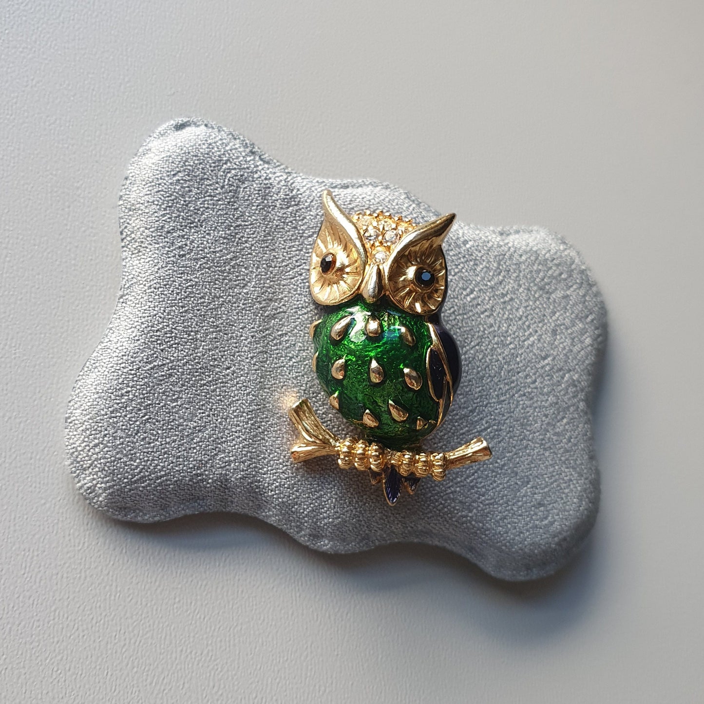 Brooch - Sphinx Blue and Green Enamel Owl Brooch