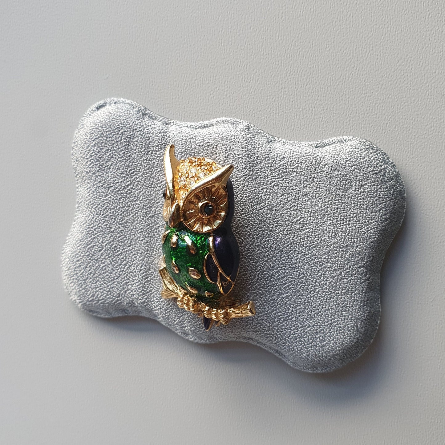 Brooch - Sphinx Blue and Green Enamel Owl Brooch