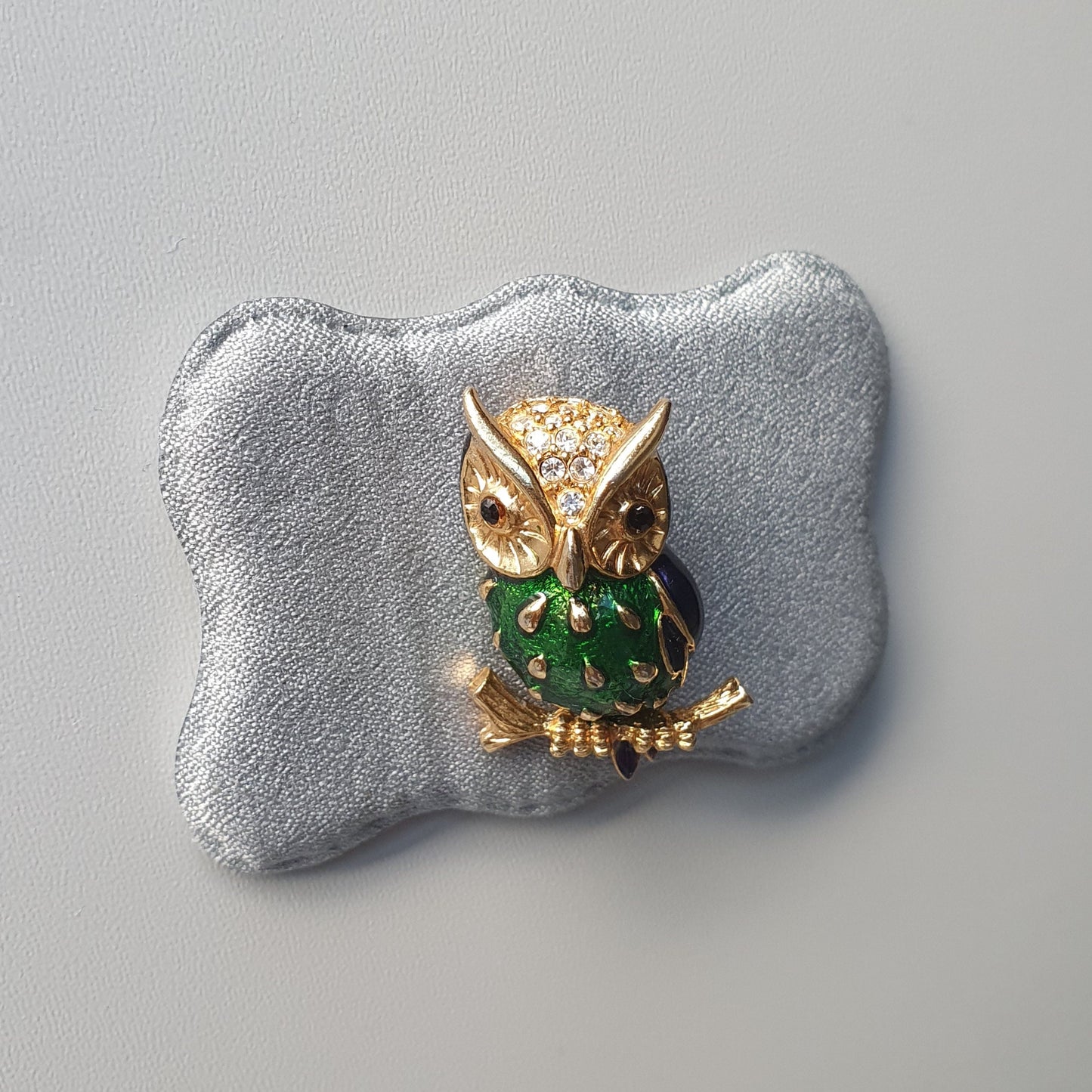 Brooch - Sphinx Blue and Green Enamel Owl Brooch