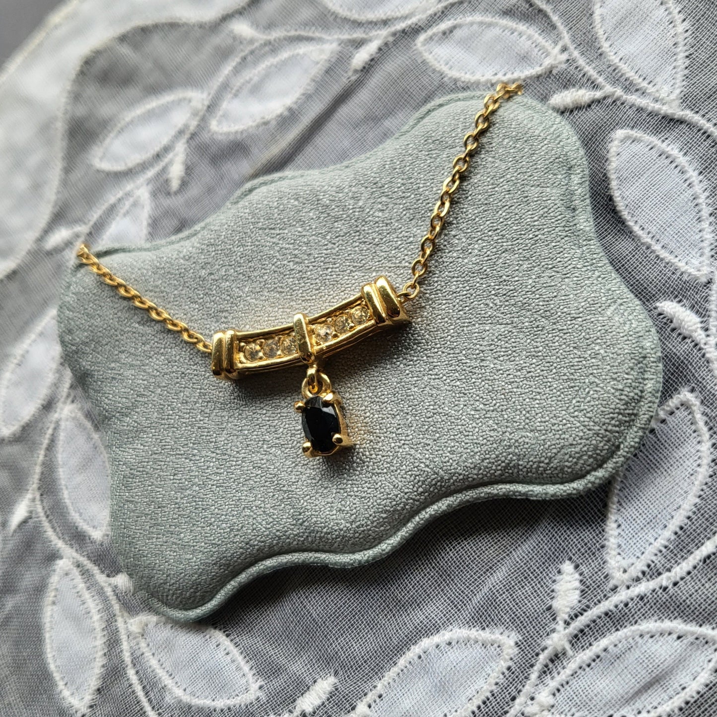 Necklace - Roman Black Crystal Drop Pendant Necklace