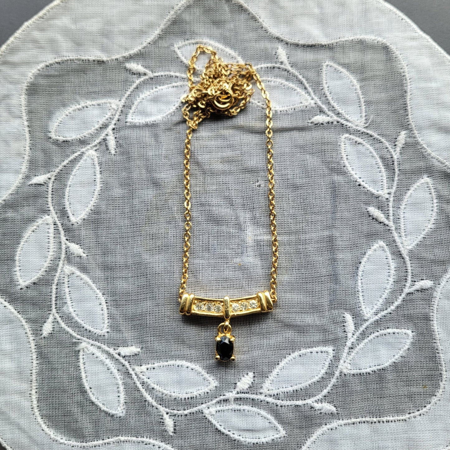 Necklace - Roman Black Crystal Drop Pendant Necklace