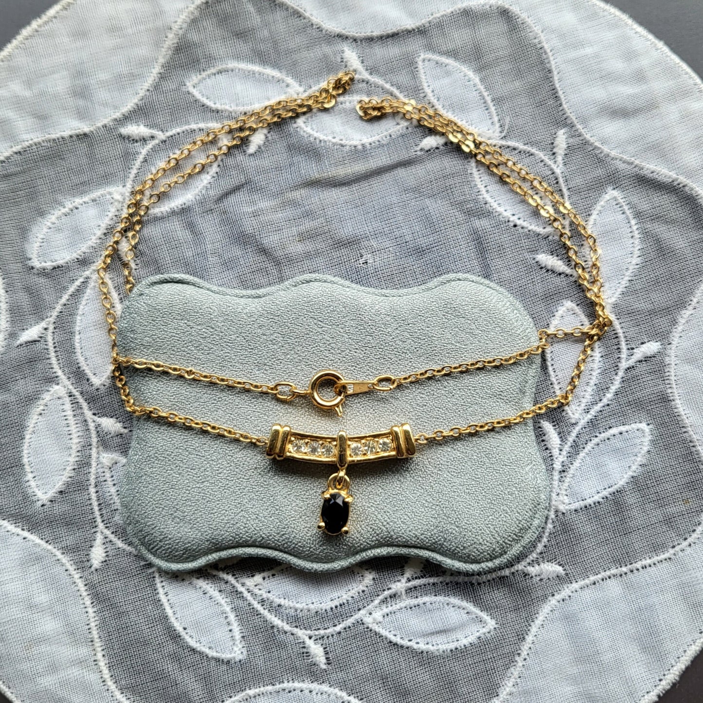 Necklace - Roman Black Crystal Drop Pendant Necklace