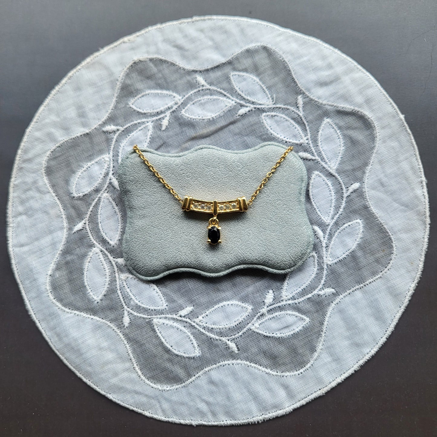 Necklace - Roman Black Crystal Drop Pendant Necklace