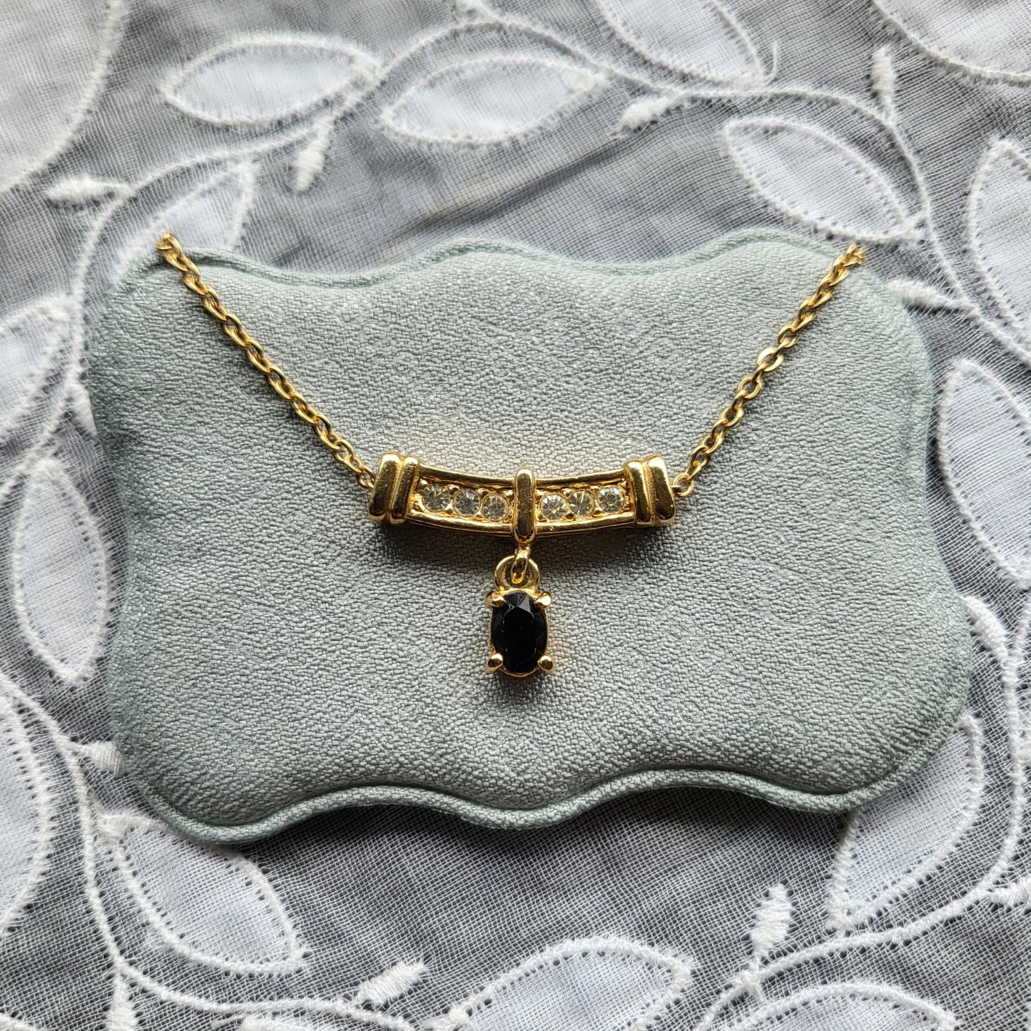 Necklace - Roman Black Crystal Drop Pendant Necklace