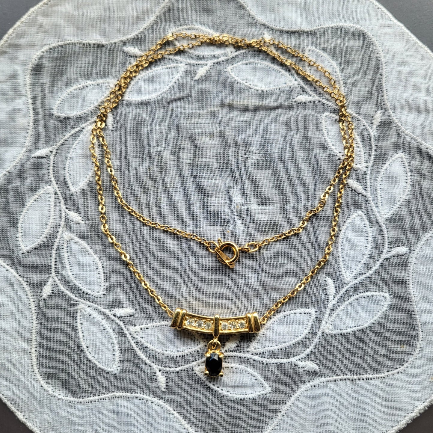 Necklace - Roman Black Crystal Drop Pendant Necklace