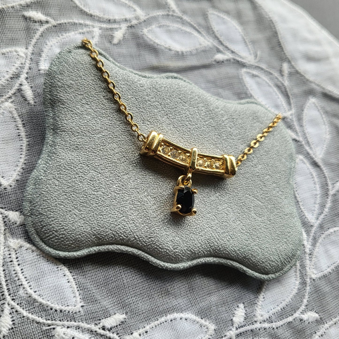 Necklace - Roman Black Crystal Drop Pendant Necklace