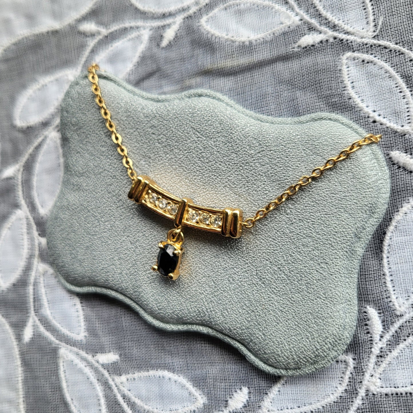 Necklace - Roman Black Crystal Drop Pendant Necklace