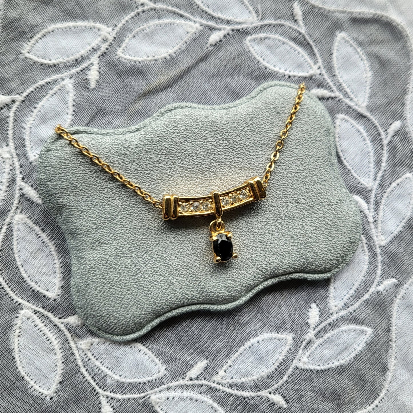 Necklace - Roman Black Crystal Drop Pendant Necklace