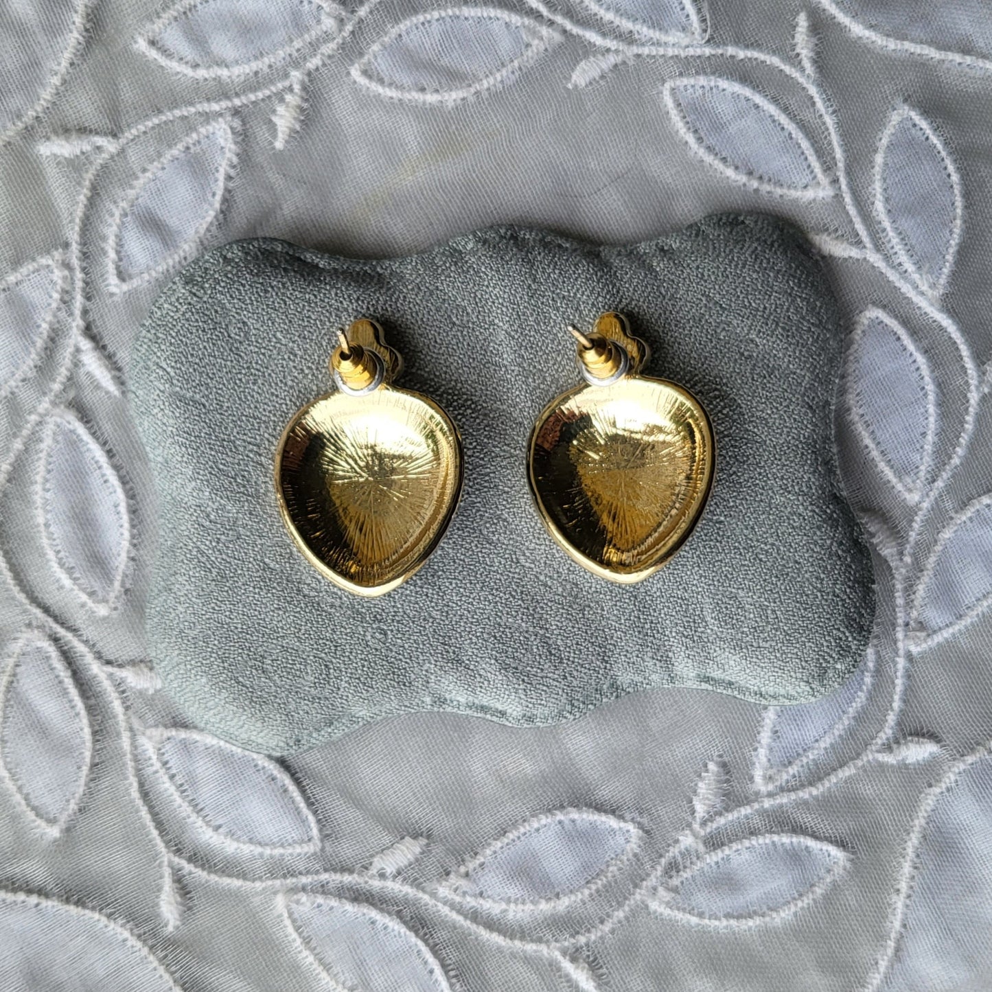 Posts - Blue Enamel Crystal and Pearl Heart Earrings