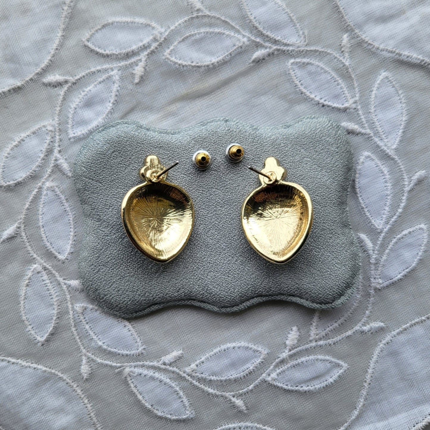 Posts - Blue Enamel Crystal and Pearl Heart Earrings