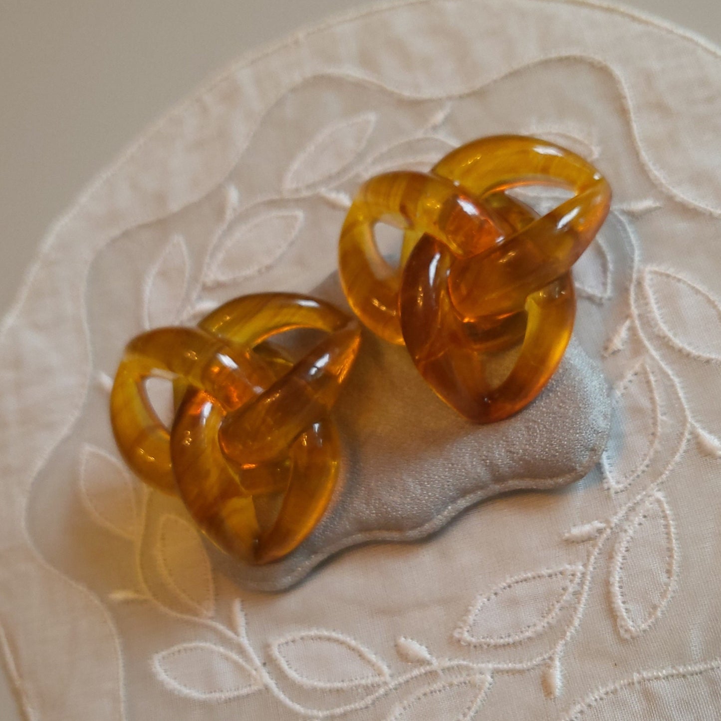 Clip on - Yellow Orange Chain Link Knot Clip on Earrings