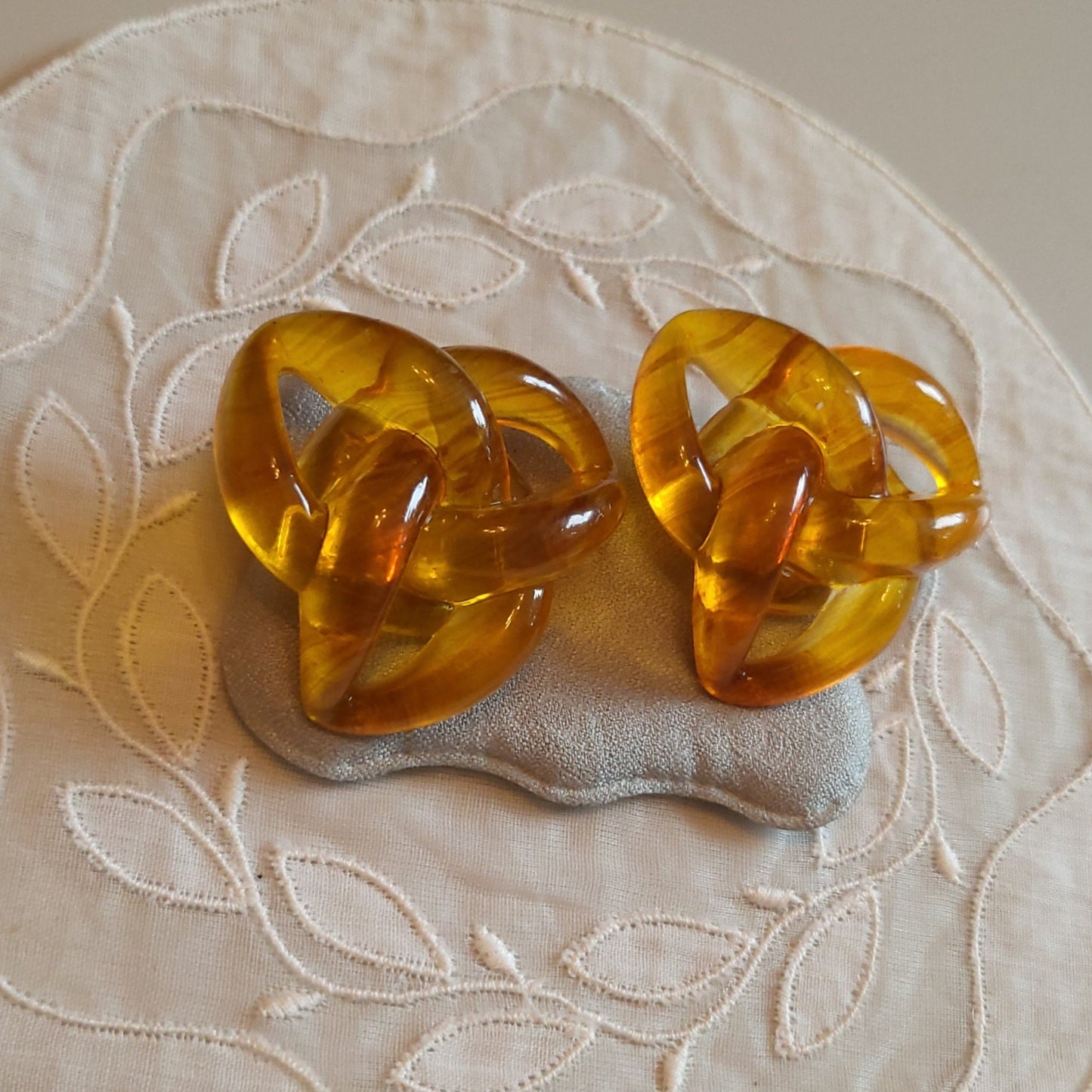 Clip on - Yellow Orange Chain Link Knot Clip on Earrings