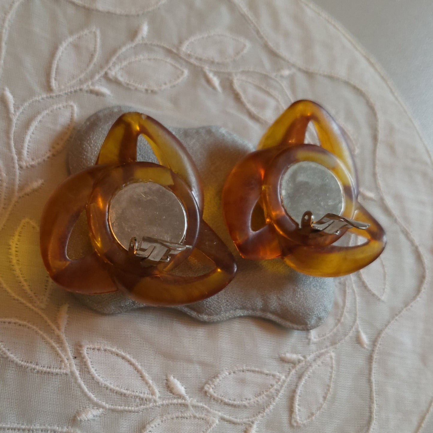 Clip on - Yellow Orange Chain Link Knot Clip on Earrings