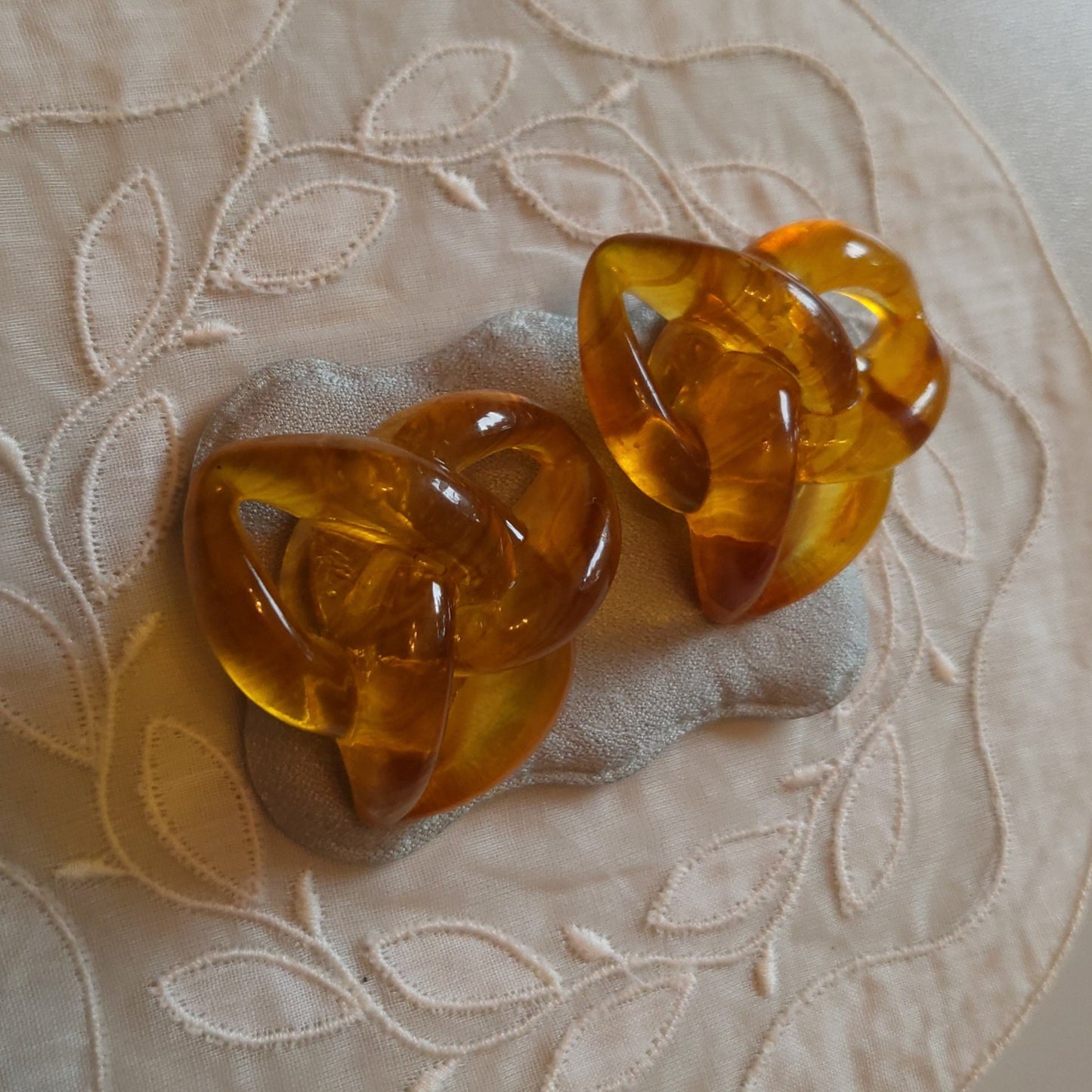 Clip on - Yellow Orange Chain Link Knot Clip on Earrings