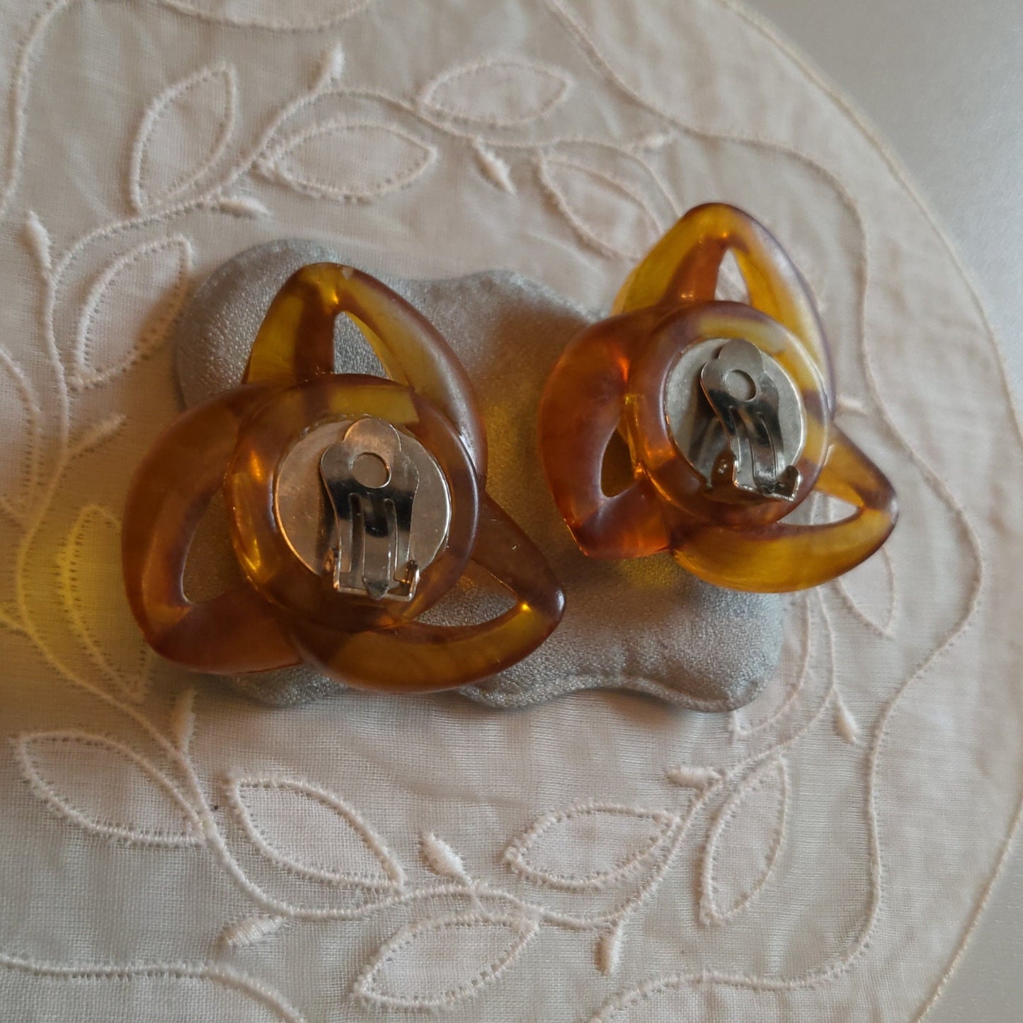 Clip on - Yellow Orange Chain Link Knot Clip on Earrings