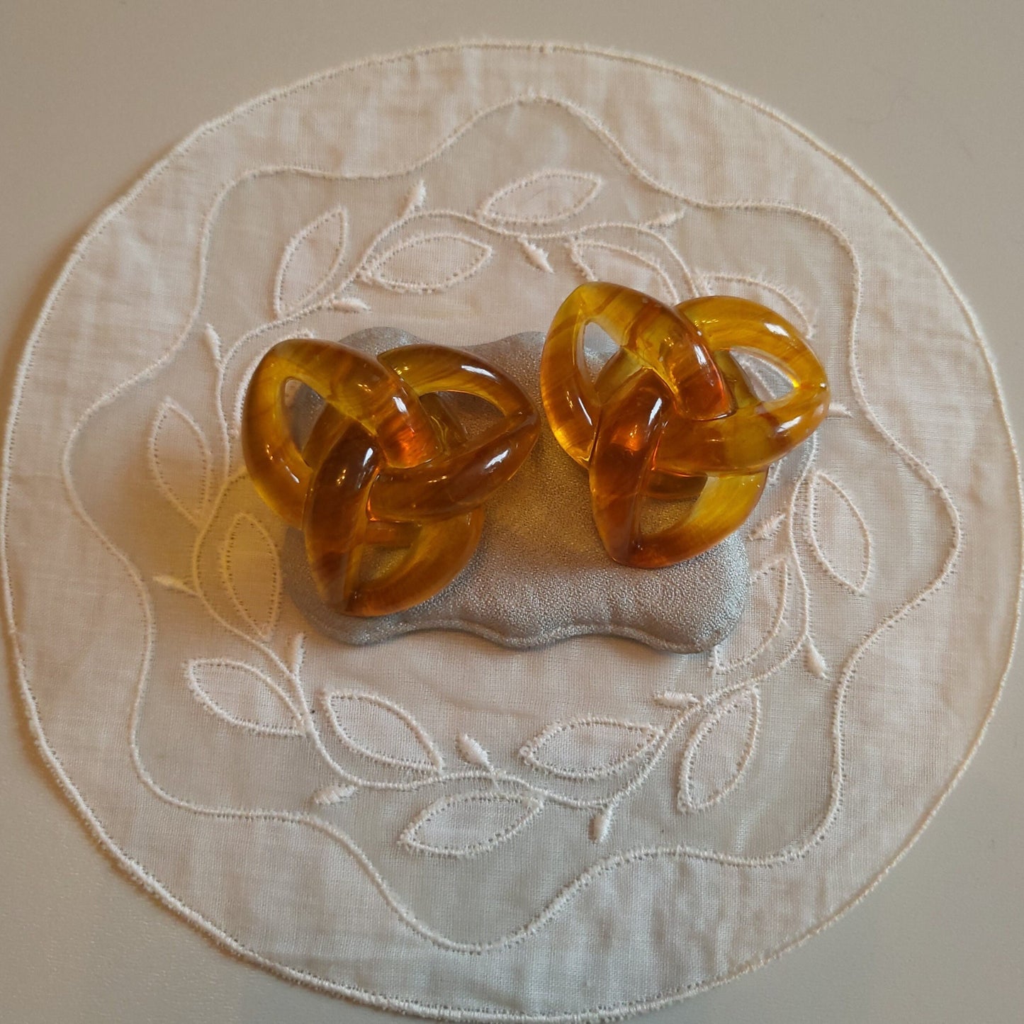 Clip on - Yellow Orange Chain Link Knot Clip on Earrings