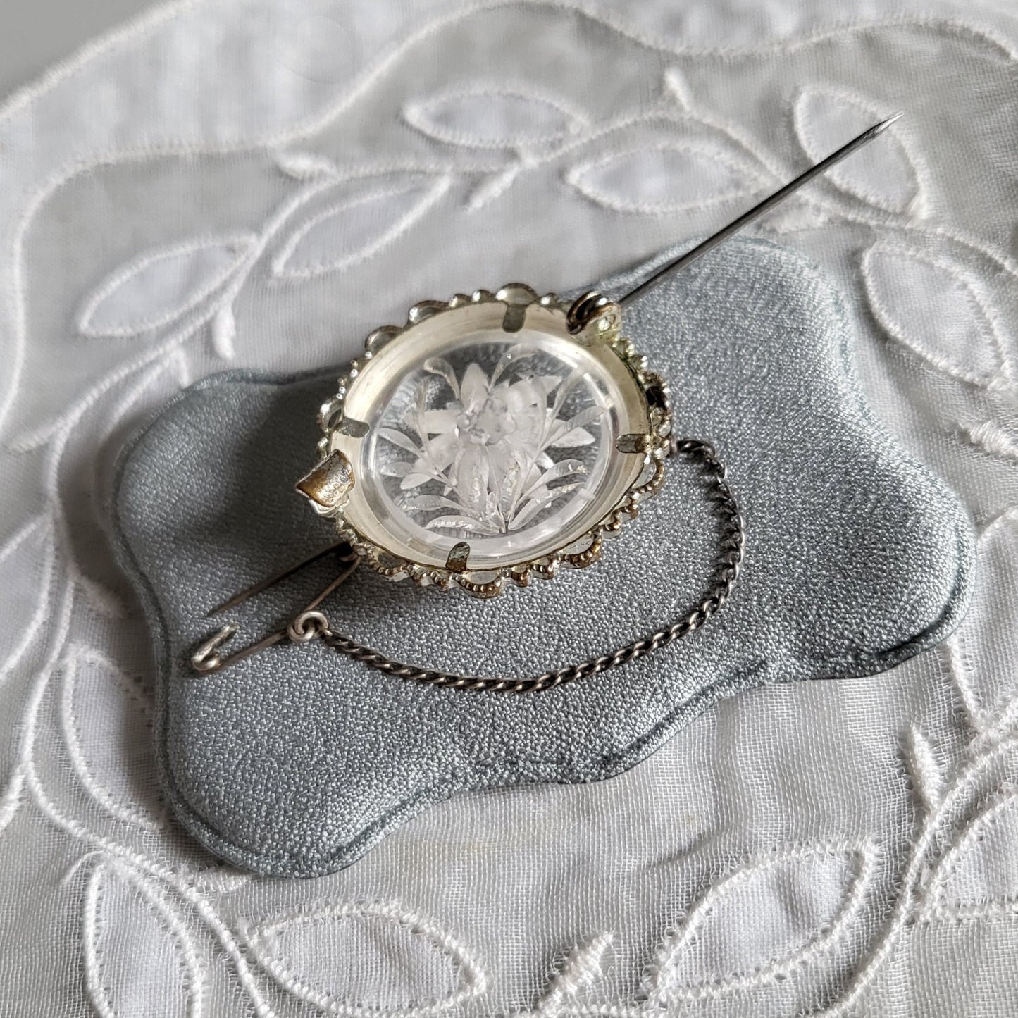 Brooch - Clear Acrylic Carved Flower Brooch