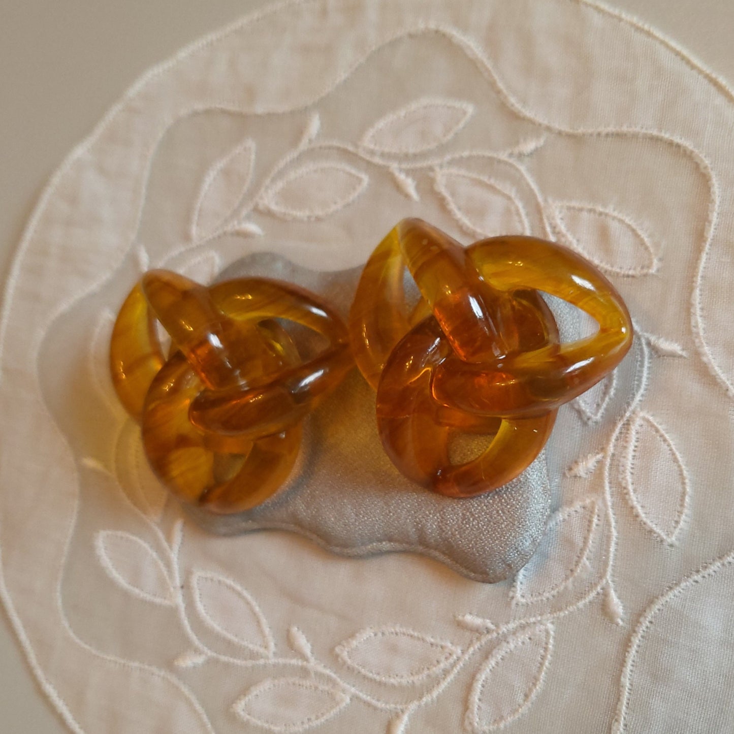 Clip on - Yellow Orange Chain Link Knot Clip on Earrings