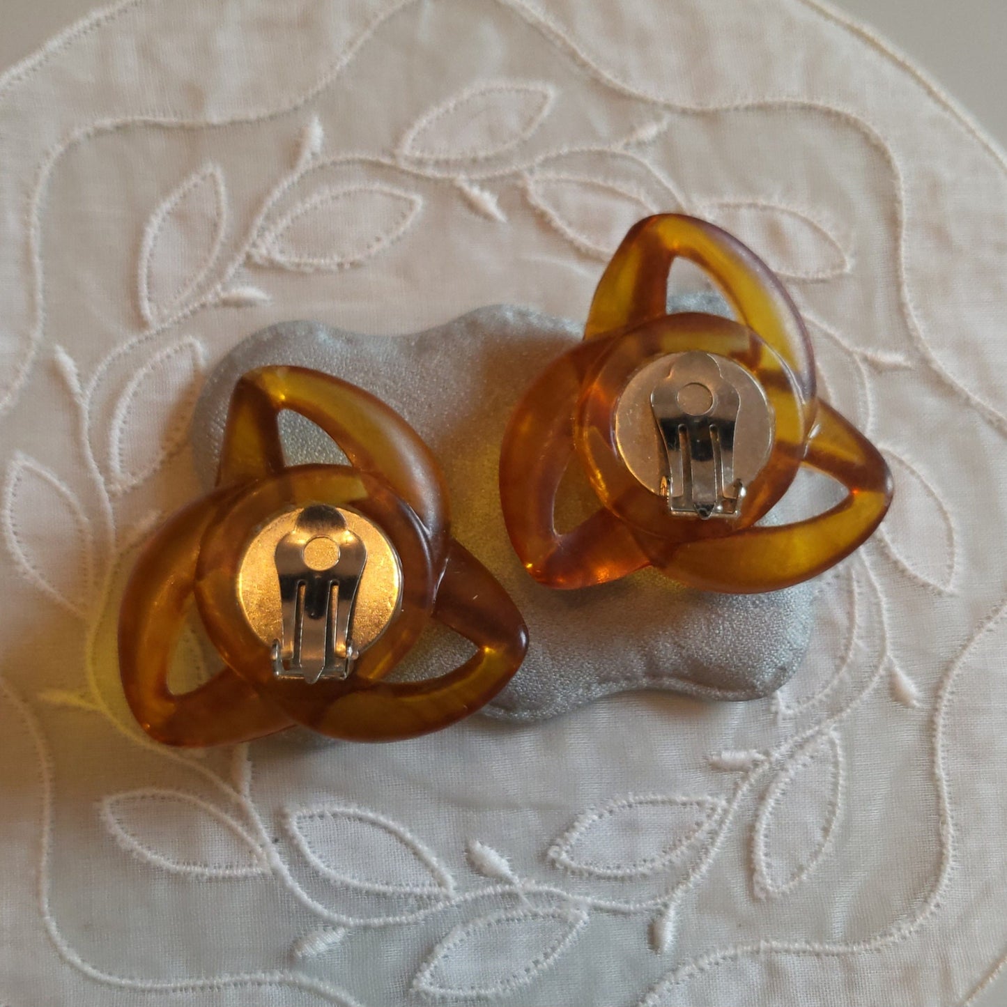Clip on - Yellow Orange Chain Link Knot Clip on Earrings