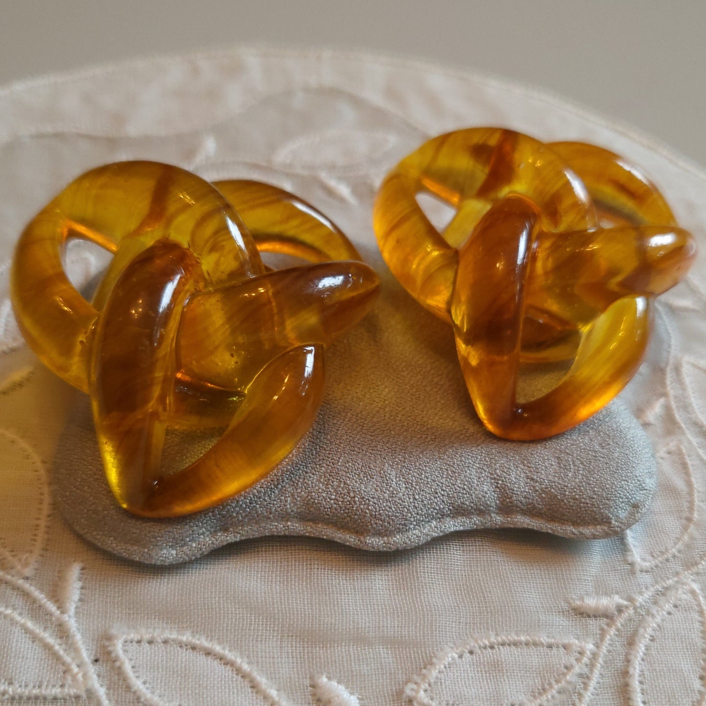 Clip on - Yellow Orange Chain Link Knot Clip on Earrings