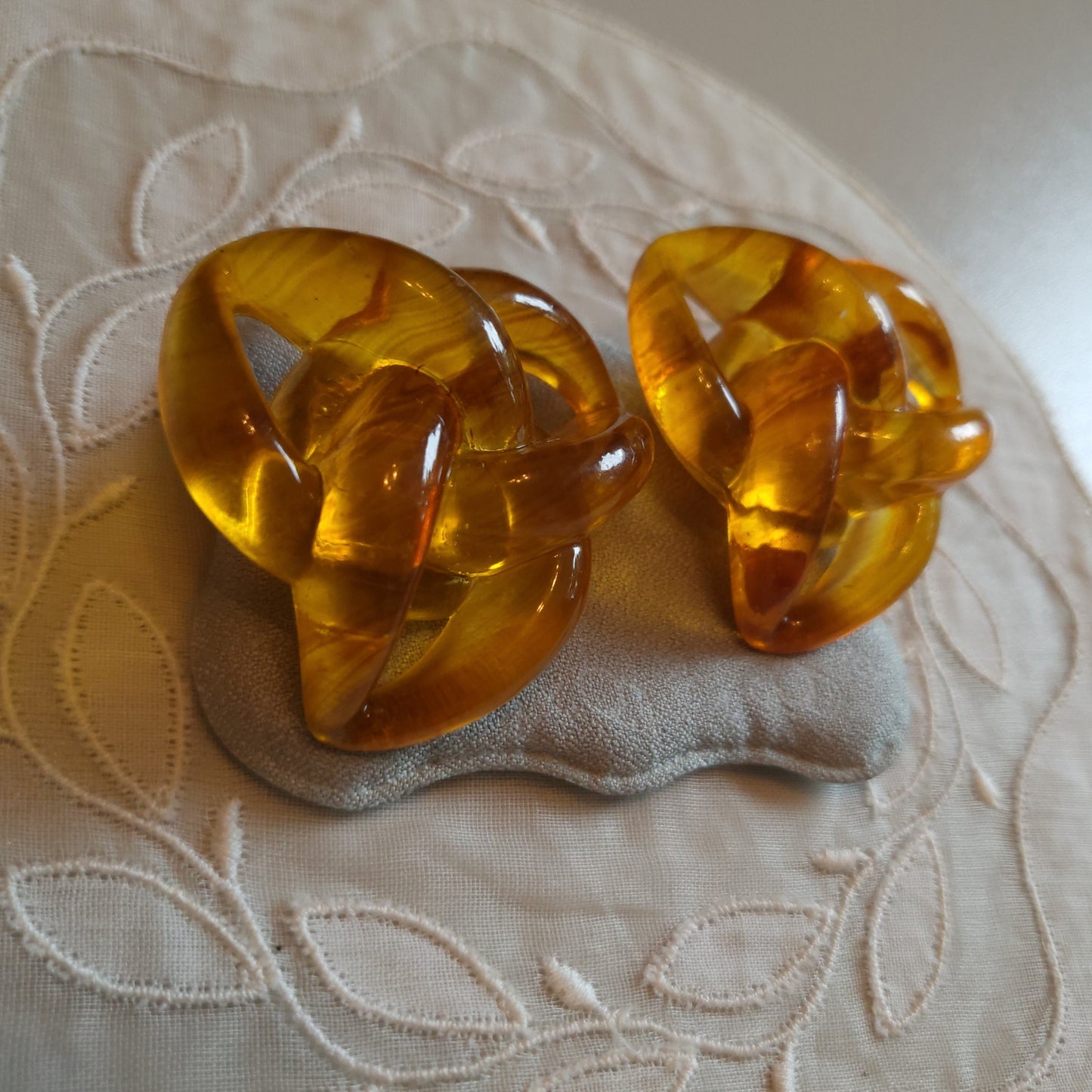 Clip on - Yellow Orange Chain Link Knot Clip on Earrings