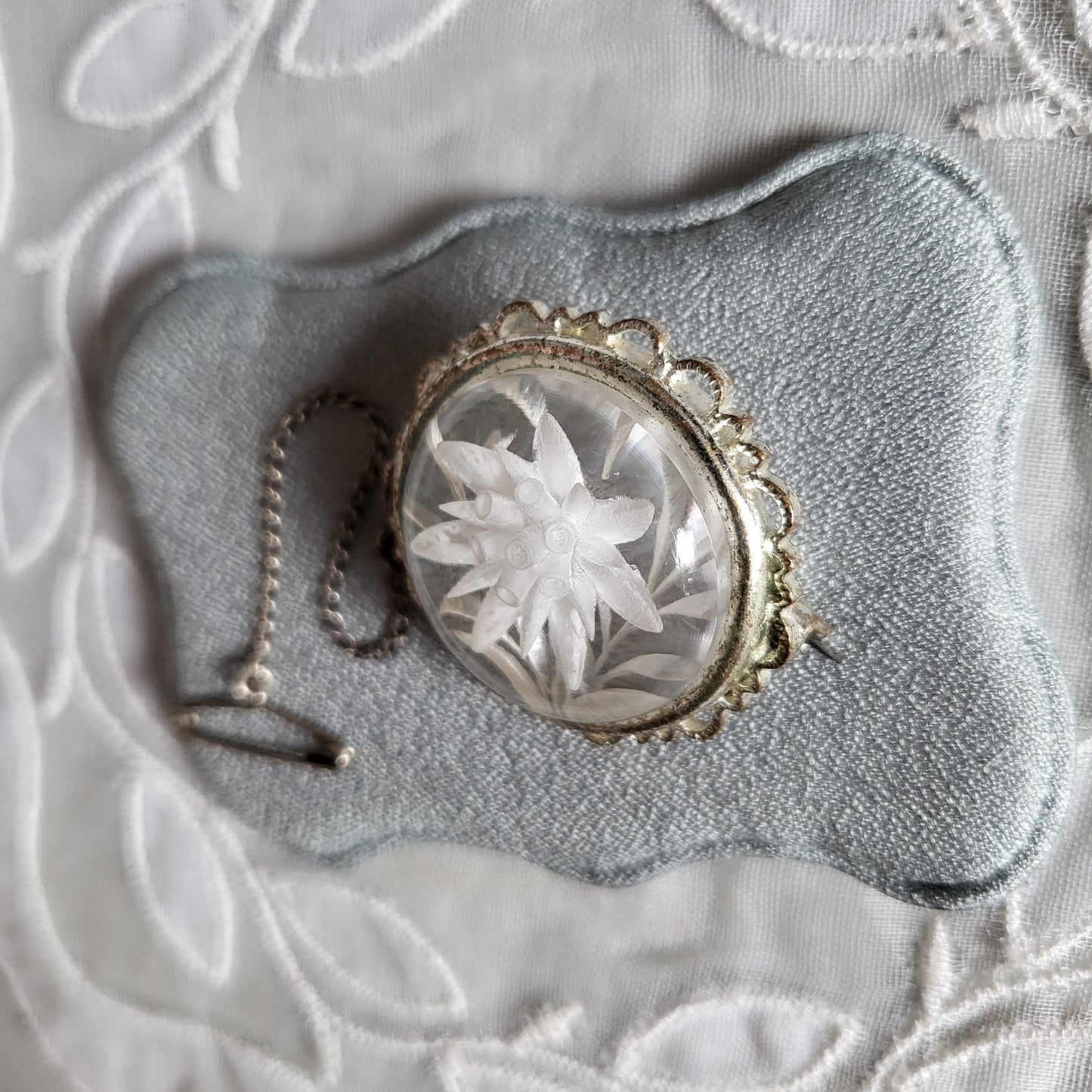 Brooch - Clear Acrylic Carved Flower Brooch