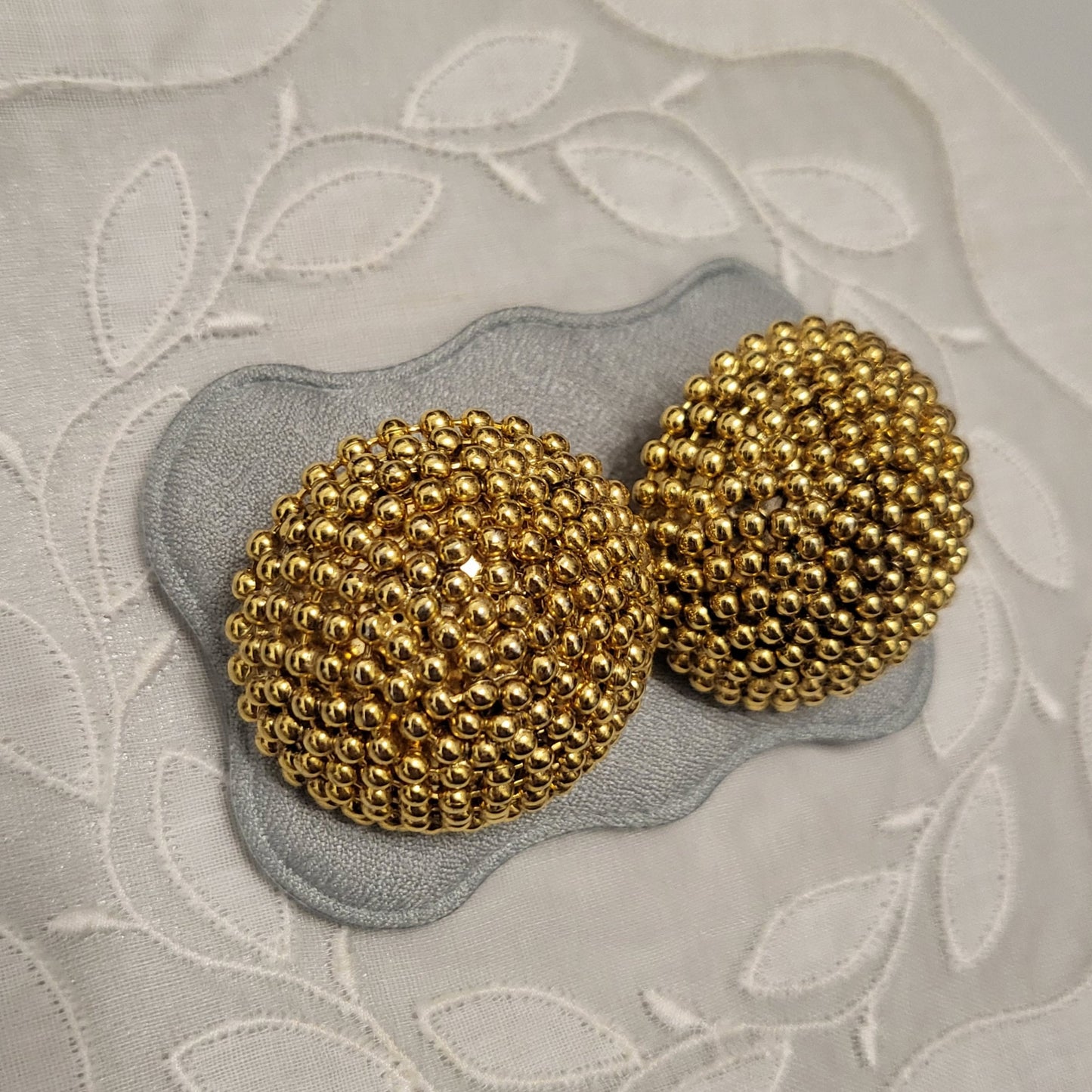 Clip on - Gold Beaded Dome Clip on Earrings
