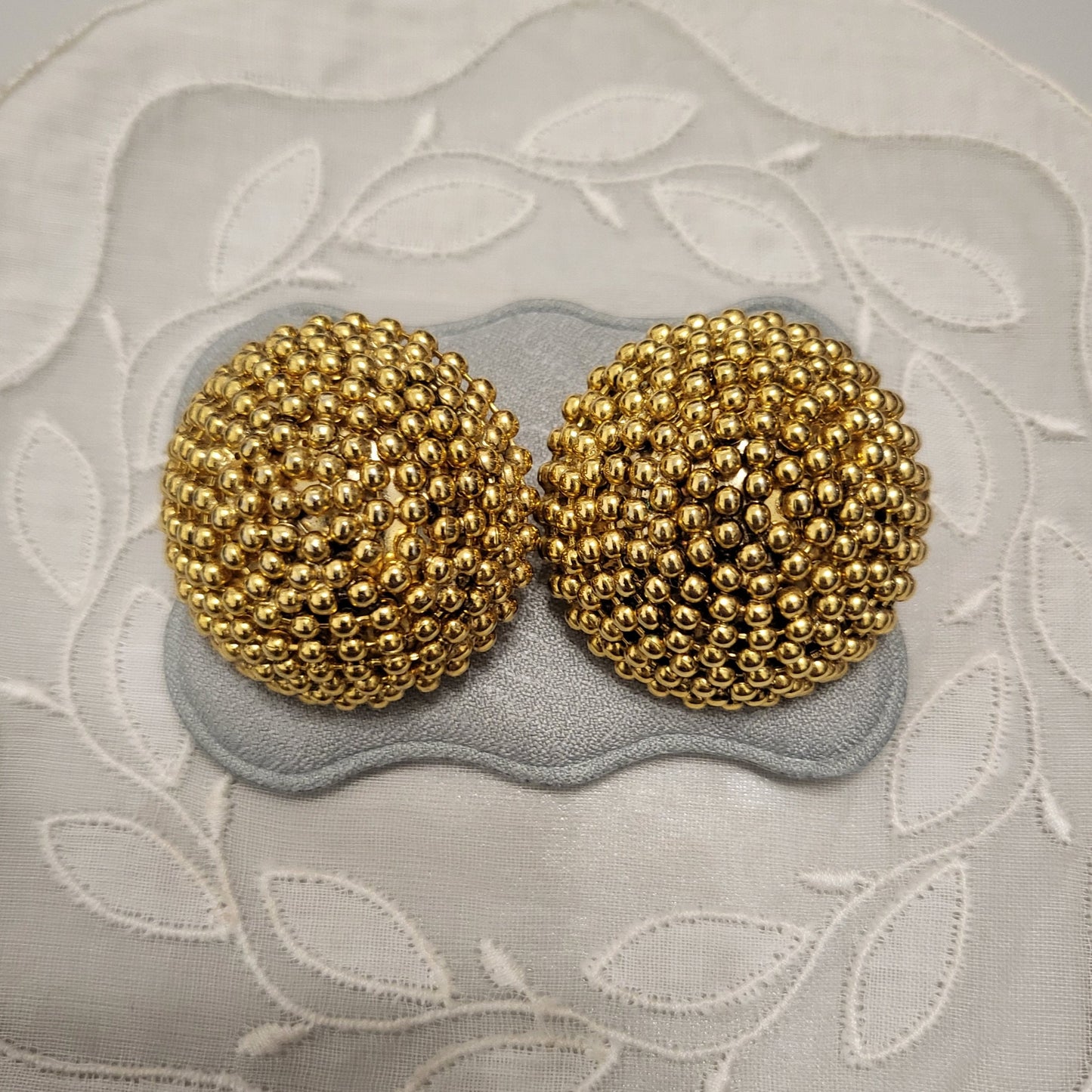 Clip on - Gold Beaded Dome Clip on Earrings
