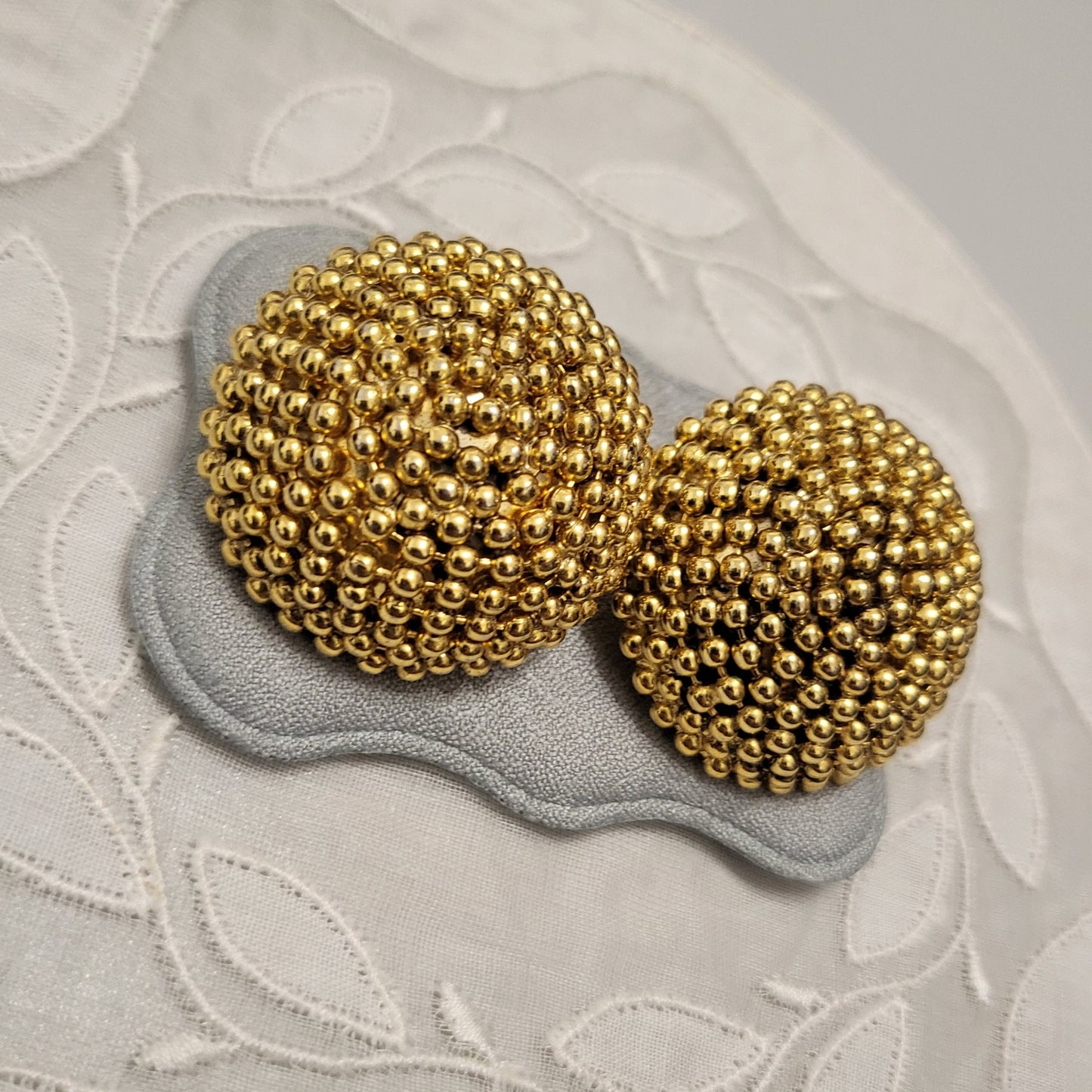 Clip on - Gold Beaded Dome Clip on Earrings