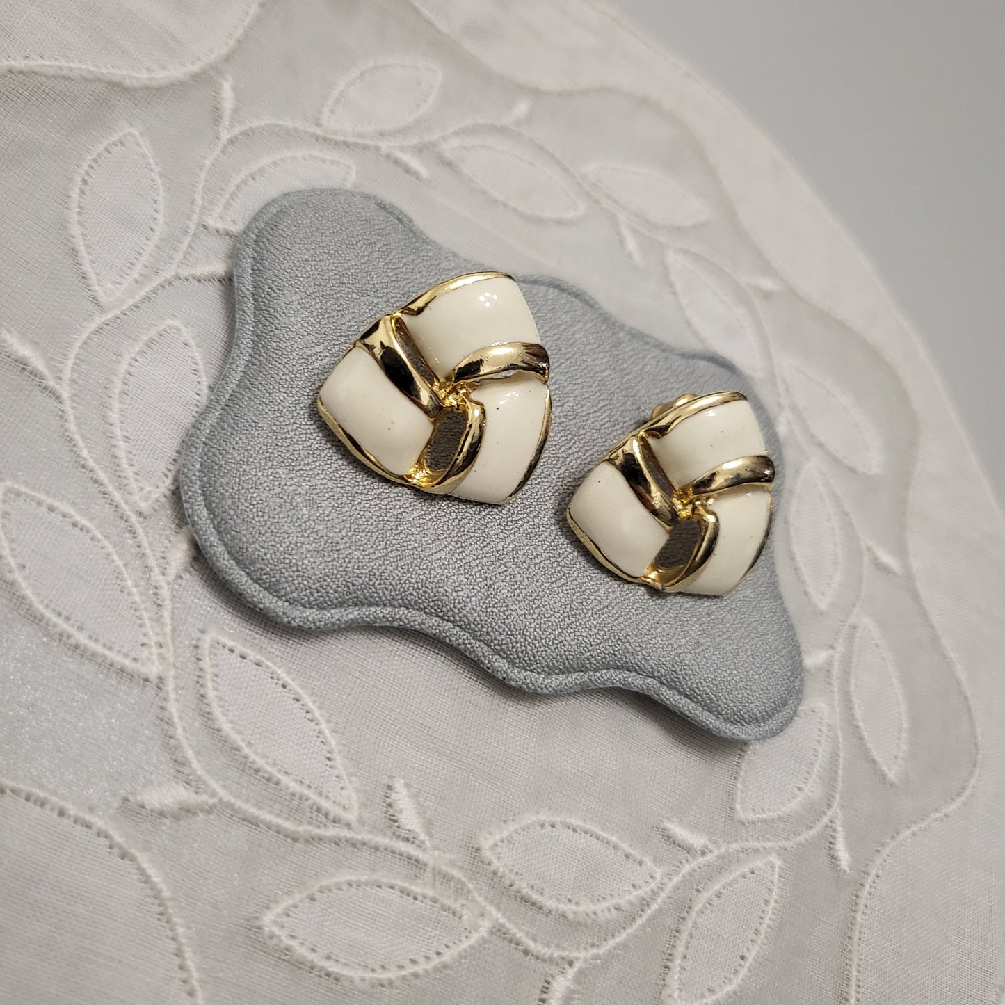 Posts - White Enamel Triangular Knot Earrings