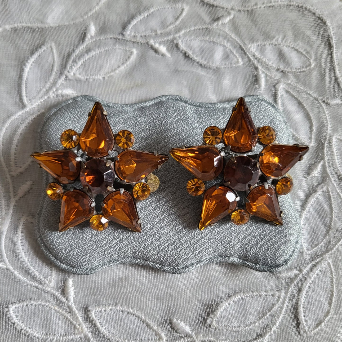 Clip on - Orange Brown Crystals Star Clip On Earrings