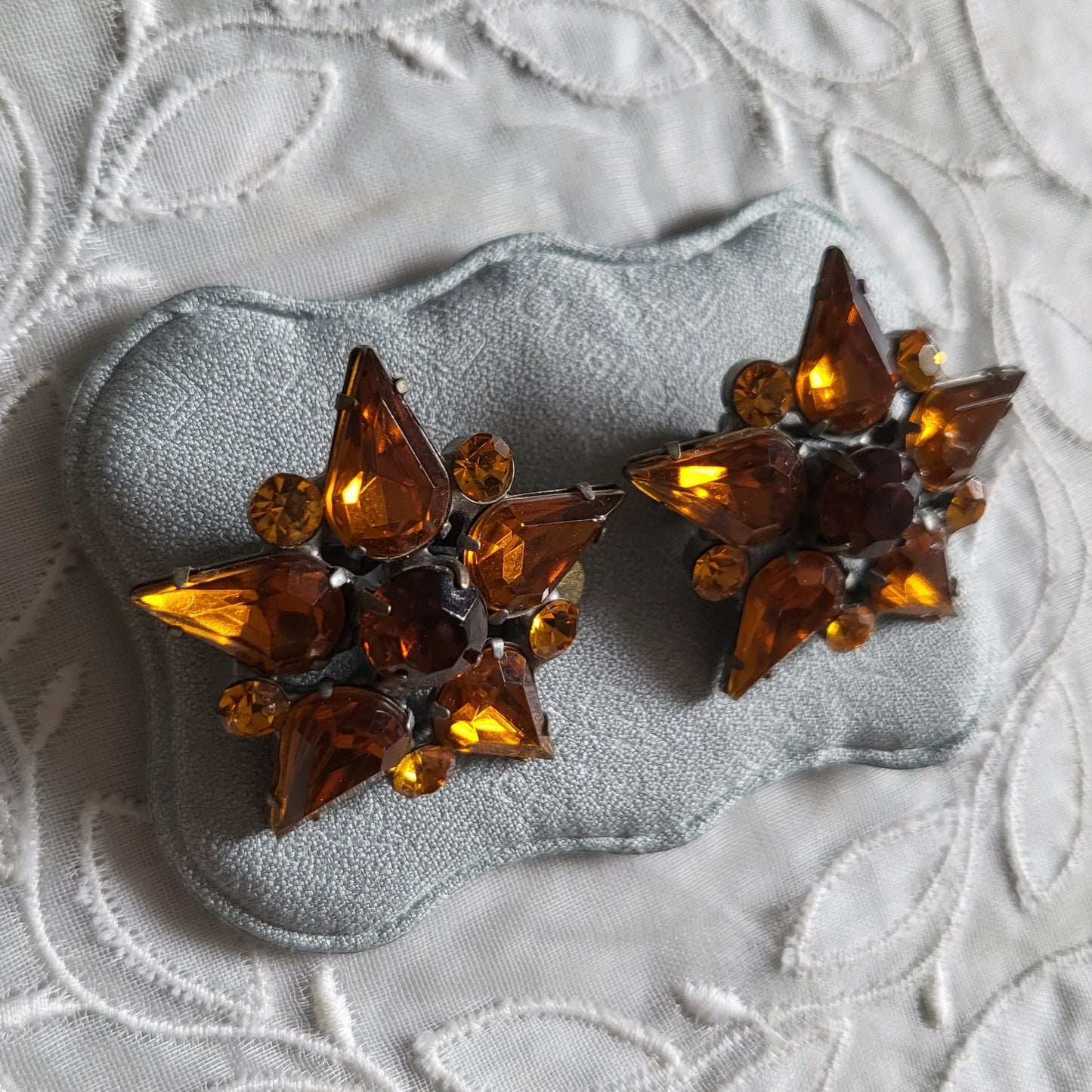 Clip on - Orange Brown Crystals Star Clip On Earrings