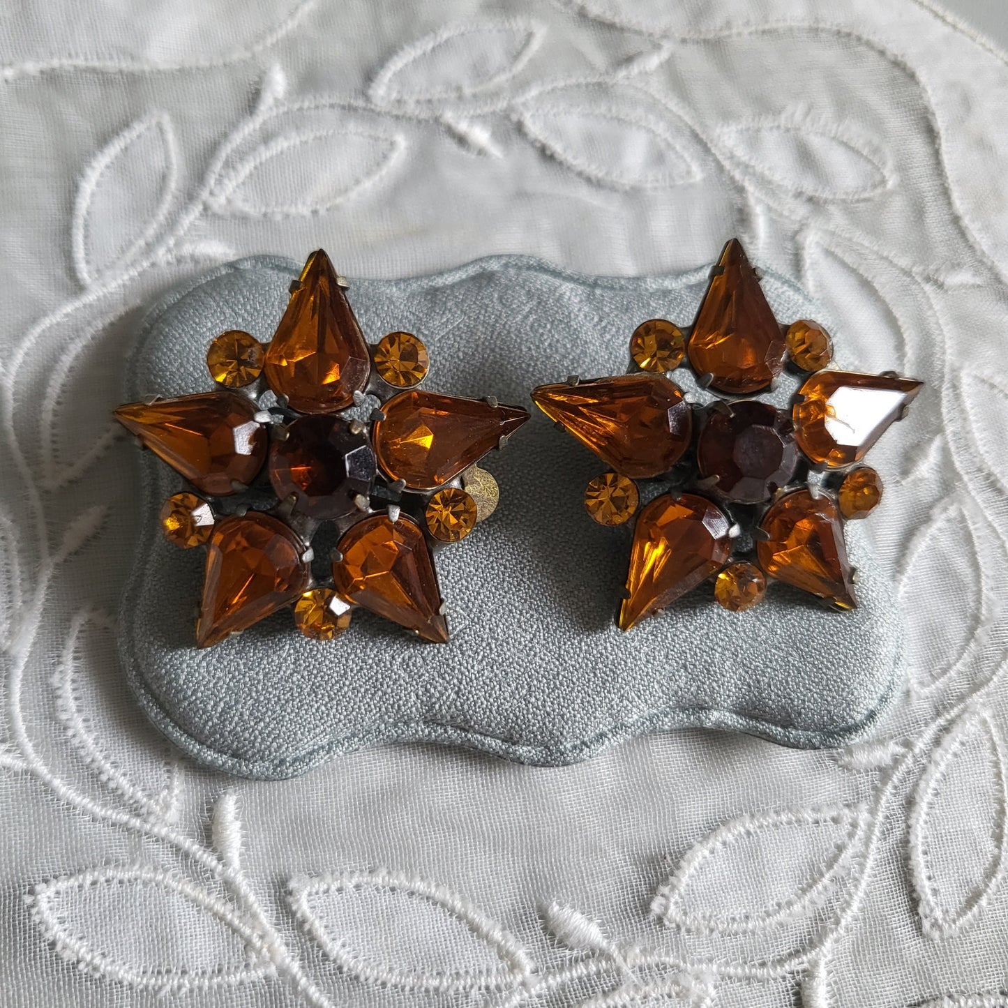 Clip on - Orange Brown Crystals Star Clip On Earrings