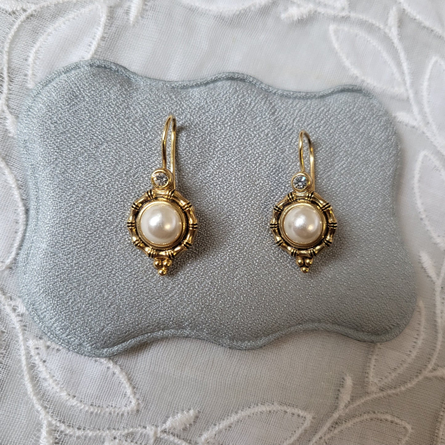 Hooks - Bamboo Bezel Pearl Hook Earrings