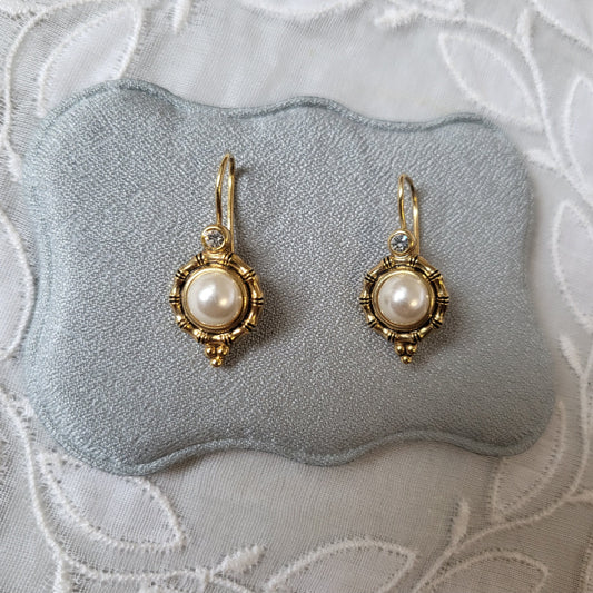 Hooks - Bamboo Bezel Pearl Hook Earrings