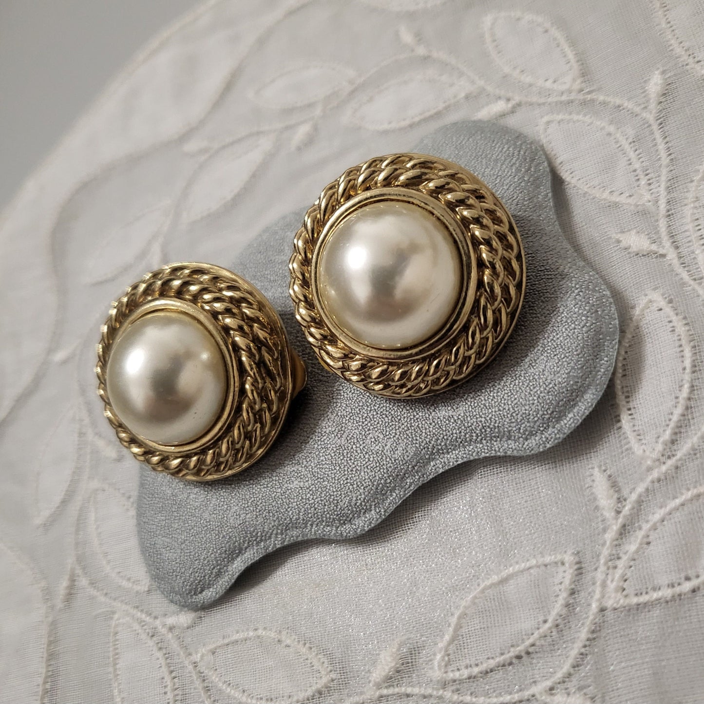 Clip on - Big Pearl with Chain Dome Clip on Earrings