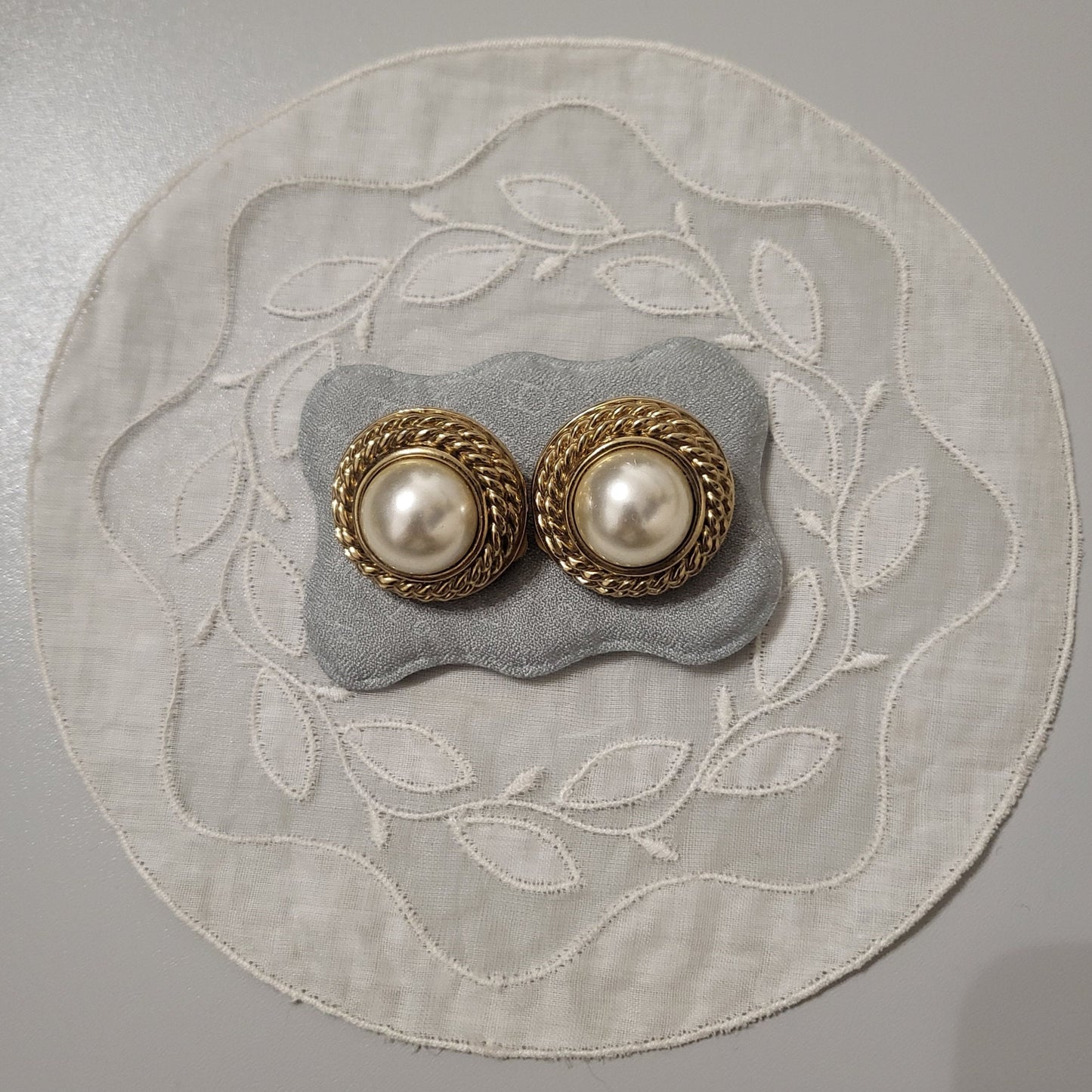 Clip on - Big Pearl with Chain Dome Clip on Earrings