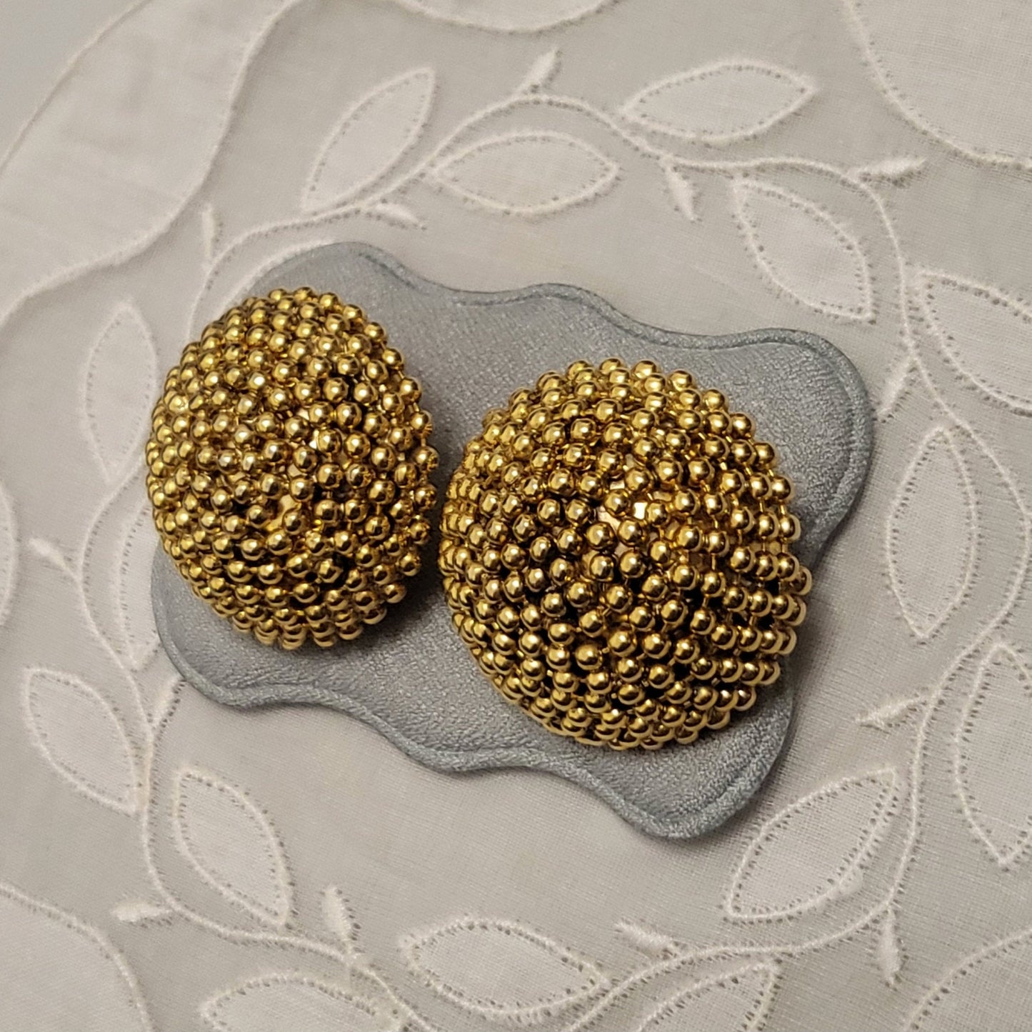 Clip on - Gold Beaded Dome Clip on Earrings