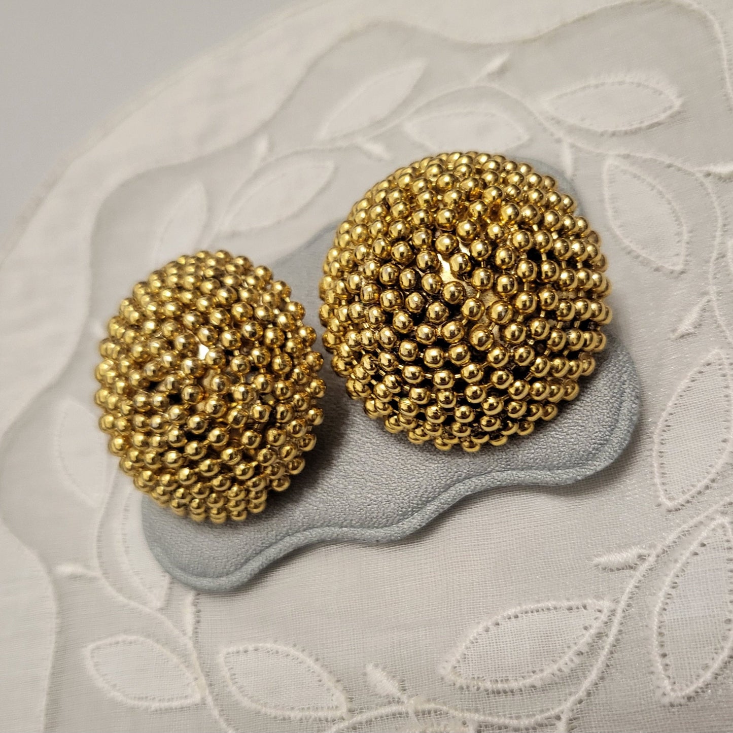 Clip on - Gold Beaded Dome Clip on Earrings