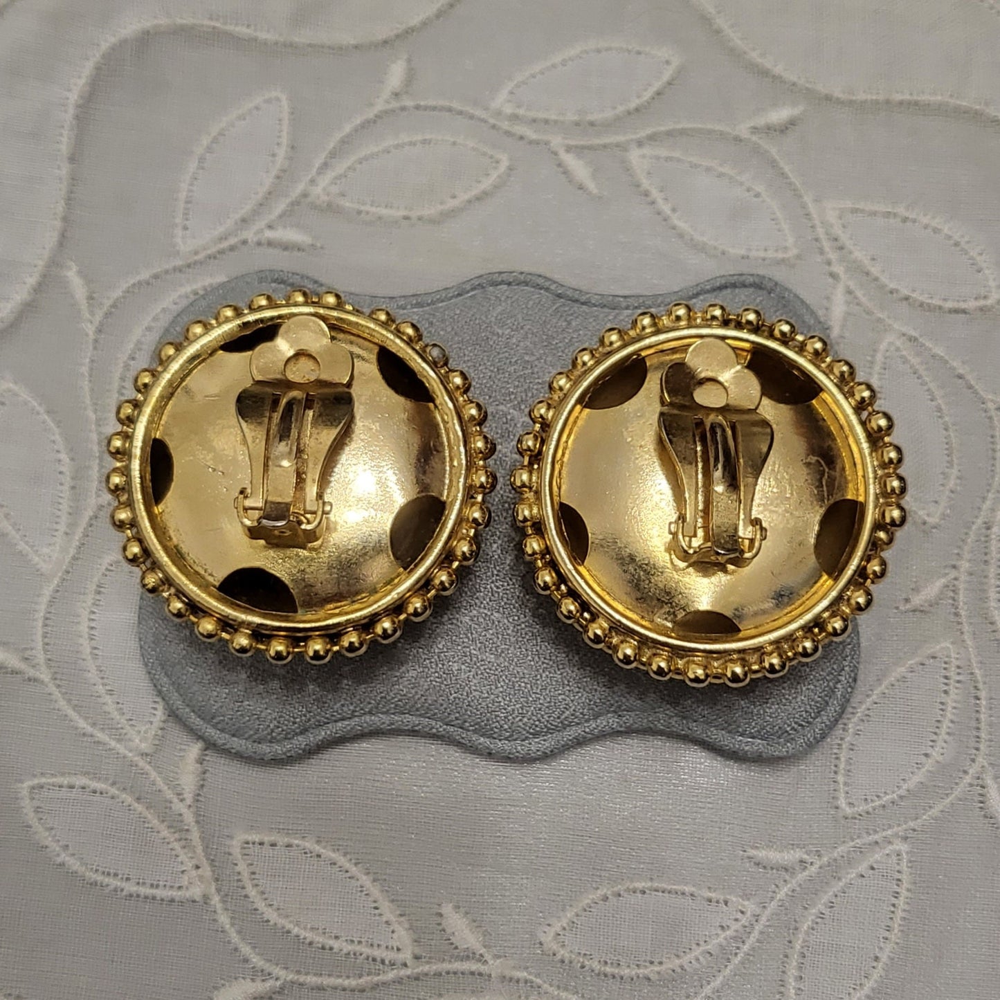 Clip on - Gold Beaded Dome Clip on Earrings