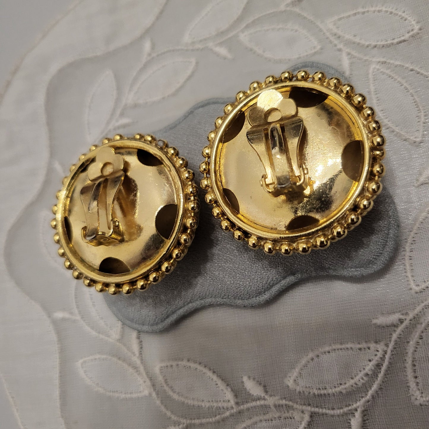 Clip on - Gold Beaded Dome Clip on Earrings