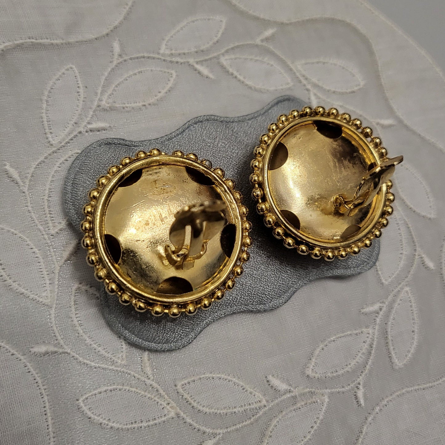 Clip on - Gold Beaded Dome Clip on Earrings