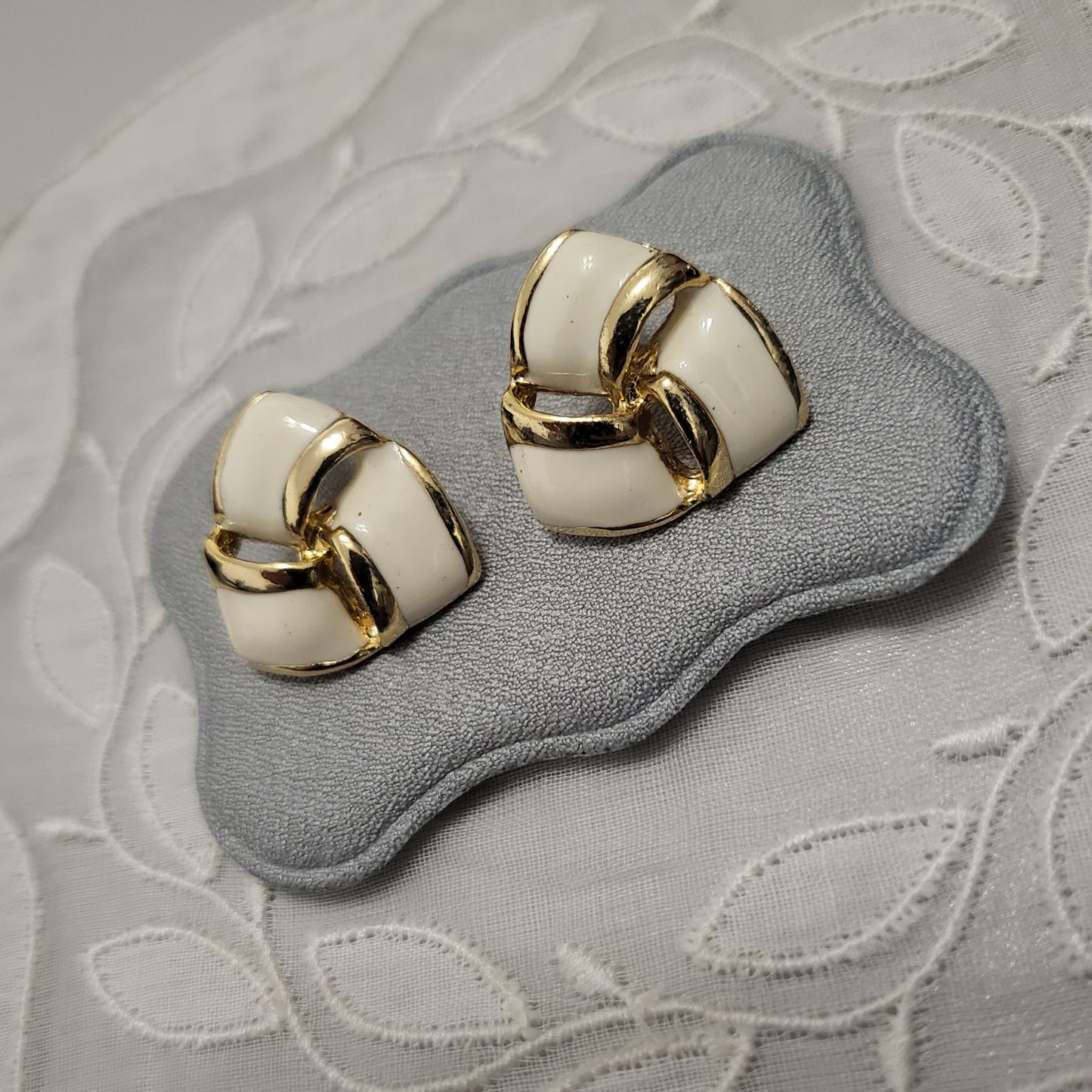 Posts - White Enamel Triangular Knot Earrings