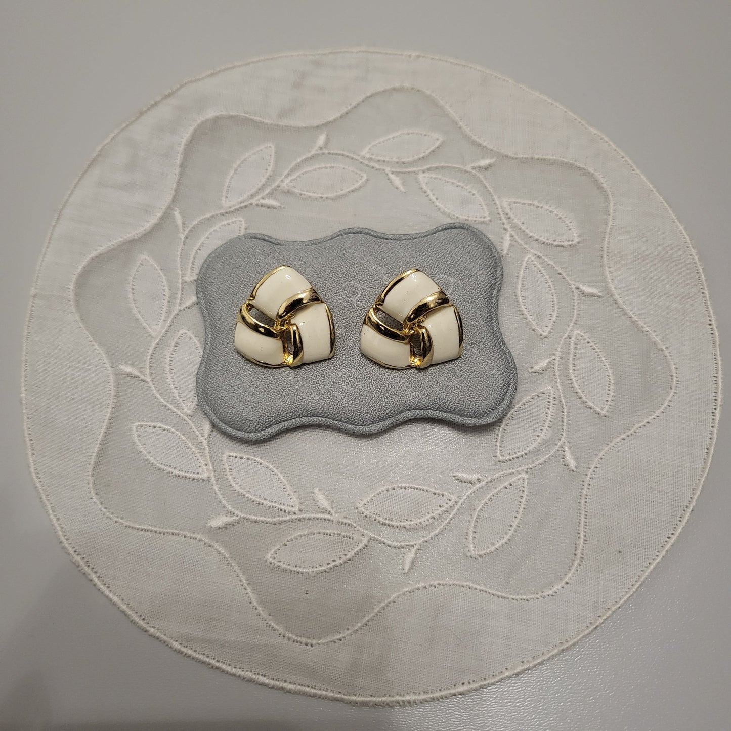 Posts - White Enamel Triangular Knot Earrings