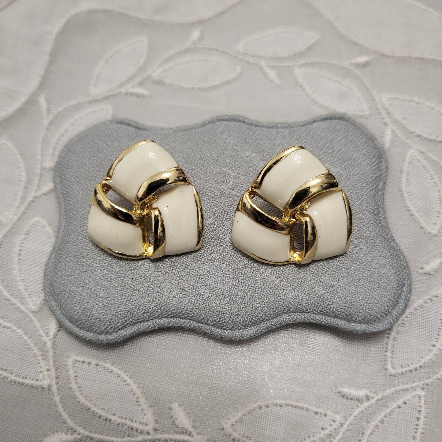 Posts - White Enamel Triangular Knot Earrings